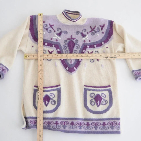 Vintage Cheung Shing Cream & Lavender  Mockneck Knit Sweater M - Picture 4 of 4